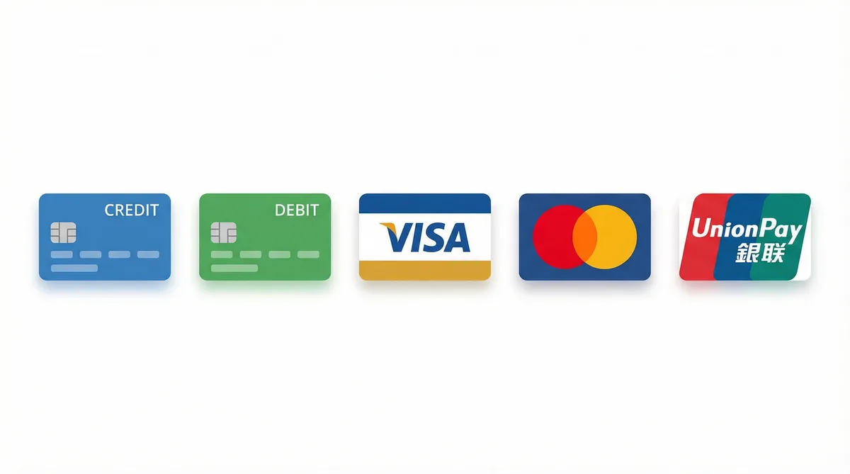 糖心支持的支付方式图标-信用卡借记卡银联维萨万事达